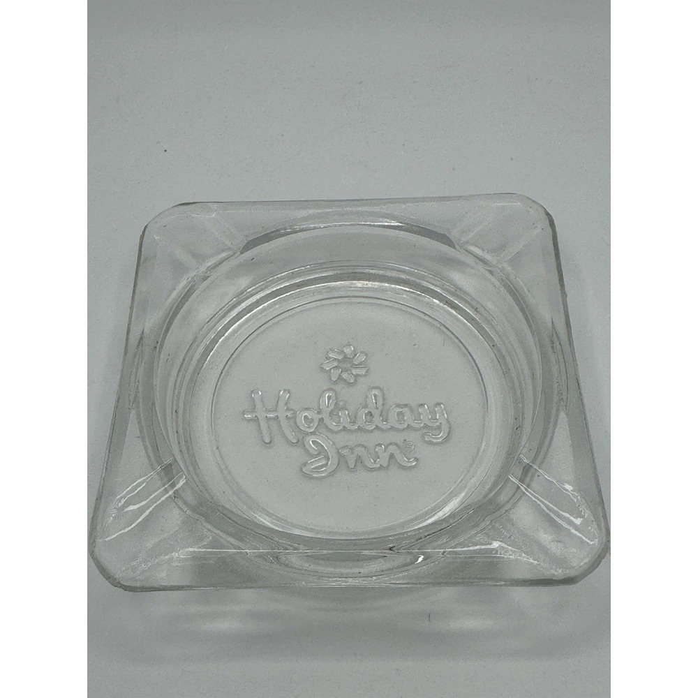 Vintage Holiday Inn Ashtray With Embossed Logo Lettering! 4"X 4" Glass